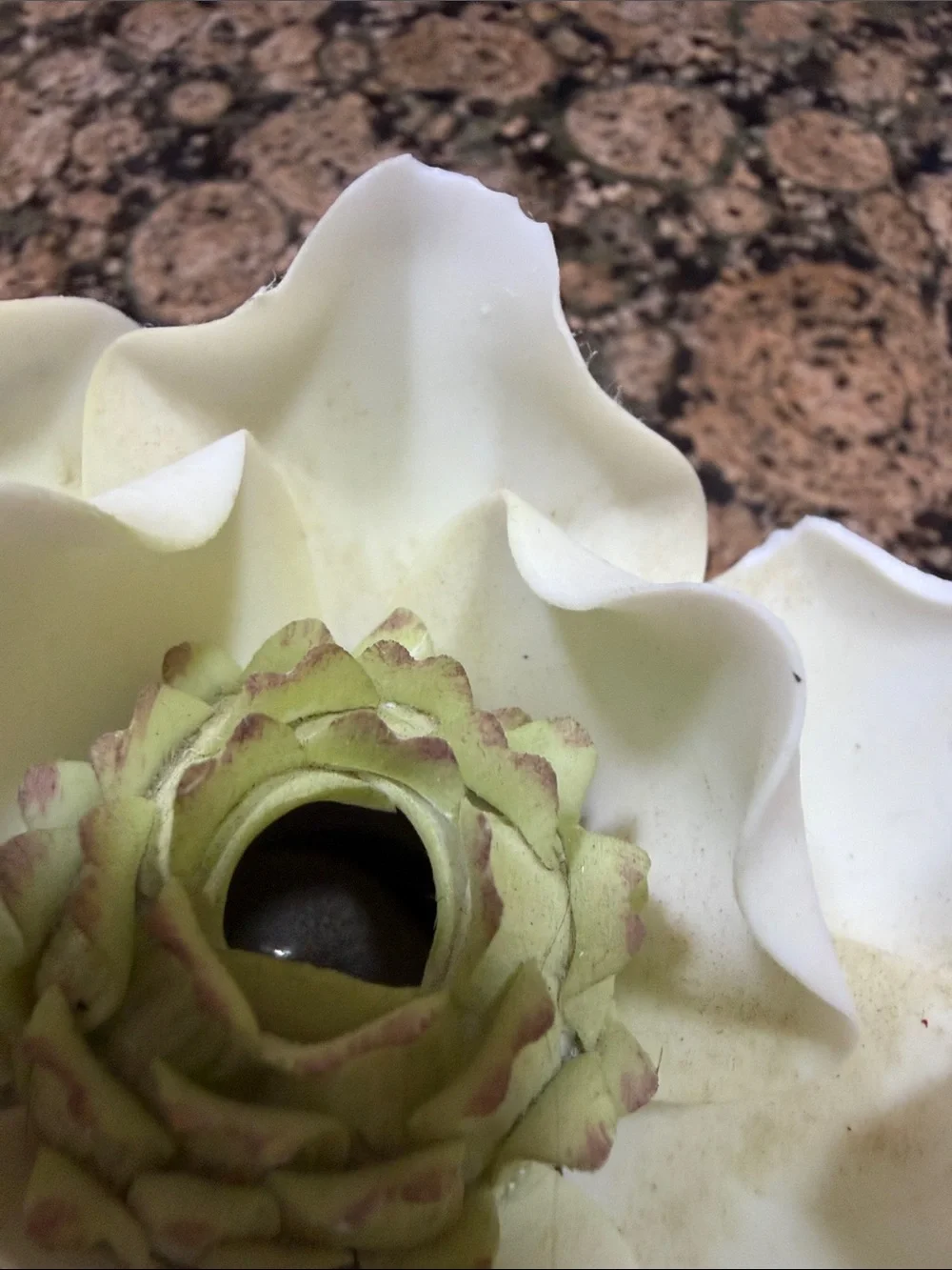 White Ceramic Lotus Flower Night Light with Green Leaves